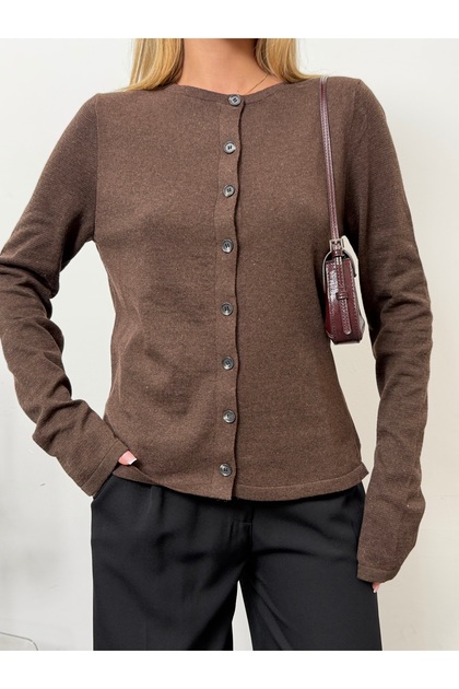 Women's Crew Neck Buttoned 95% Cotton Thin Knitwear Cardigan