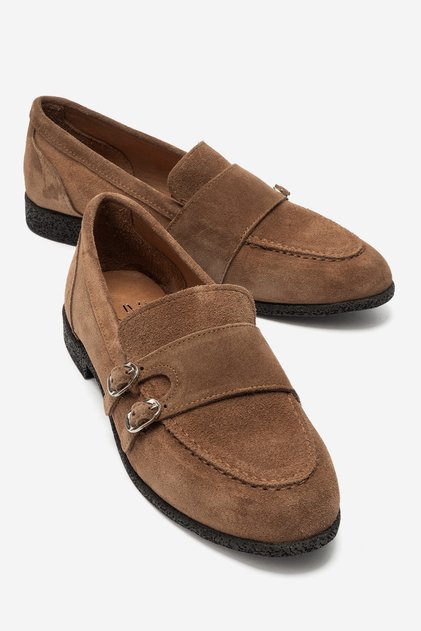 Daly Earth Suede Genuine Leather Buckle Women's Loafer Shoes