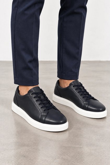 Cooper Men's Genuine Leather Sneaker Shoes - Navy Blue