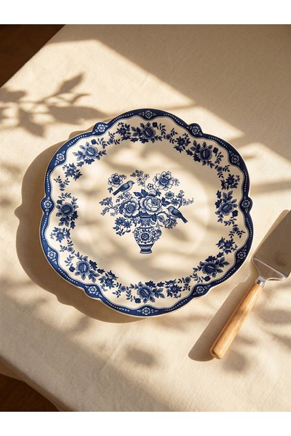 Rmz Gi̇yi̇m Farkiyla Flower and Bird Embroidered Serving Plate