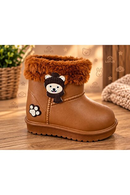 Children's Fur-Lined Waterproof Laceless Teddy Bear Boots