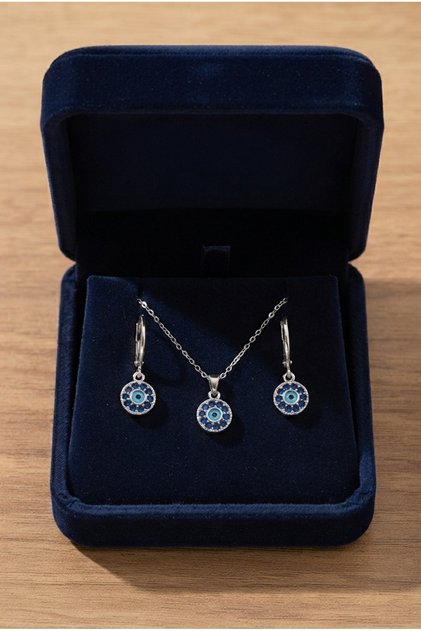 Zircon Stone Evil Eye Beaded Necklace and Earring Set