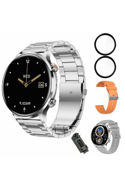 Smartwatch MULLER, ecran HD de 1.39 ", monitorizare oxigen, ritm cardiac, somn, apeluri Bluetooth 5.2, microfon HD, notificări mesaje, alarmă, compatibil cu iOS/Android, 3 curele și 2 folii de protecție 3D.