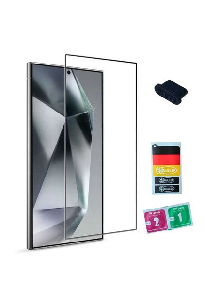 Folie de protecție din sticlă securizată pentru Samsung Galaxy A56 4G / 5G, cu adeziv integral, include set de curățare și 4 bucăți Muller. ® Autocolante pentru îndepărtarea prafului pentru ecrane/displase de sticlă, plus Müller ® Dop anti-praf tip pix