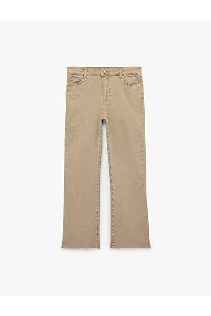 Cotton Regular Waist Buttoned Slim Fit Short Spanish Flare Pants -Kick Flare Jeans