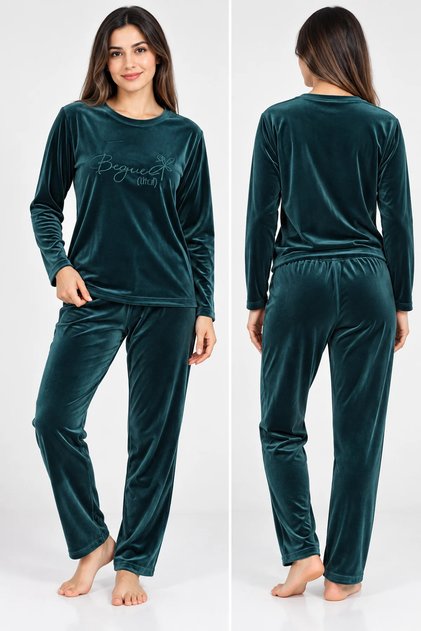 Women's Velvet Long Sleeve Plus Size Pajama Set Crew Neck