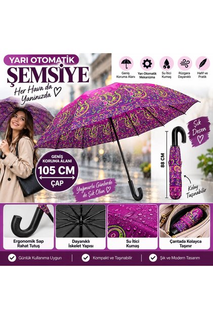 Desenli Şemsiye – Şık Desenli, Geniş Koruma Alanlı Kadın Yağmur Şemsiyesi ☔️