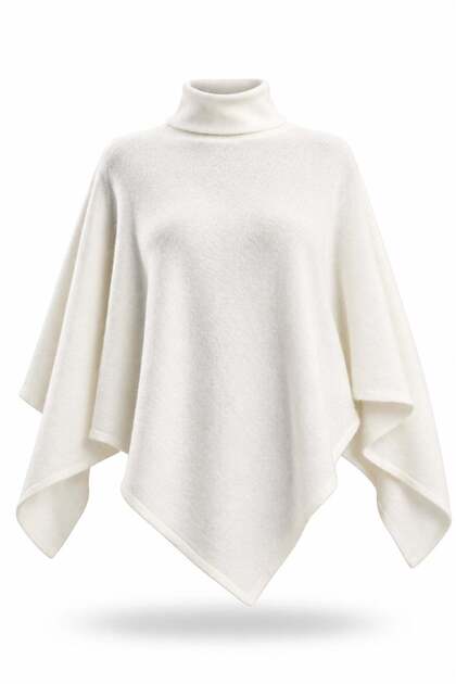 Ecru Asymmetrical Cut Poncho Sweater