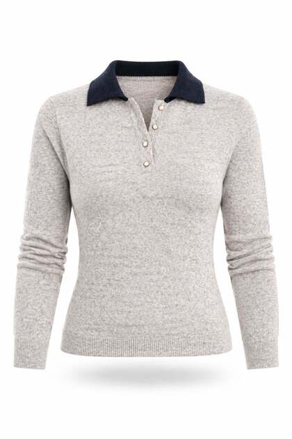 Beige Contrast Polo Collar Sweater 261107