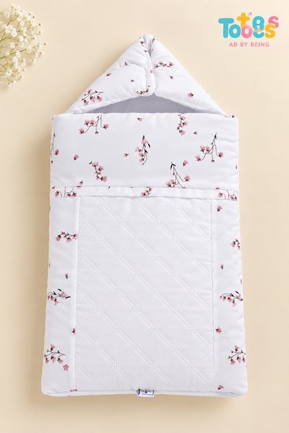 Totobees Luxury Pink Floral & Quilted Hooded Baby Sleeping Bag – Pink Cherry Blossom Newborn Swaddle Carrier & Sleep Sack