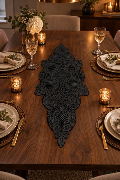 Lace-Look Decorative Runner Cover – for Everyday and Special Occasion Use on Dining Table, Nightstand, Coffee Table, and Display Cabinet Ornament
