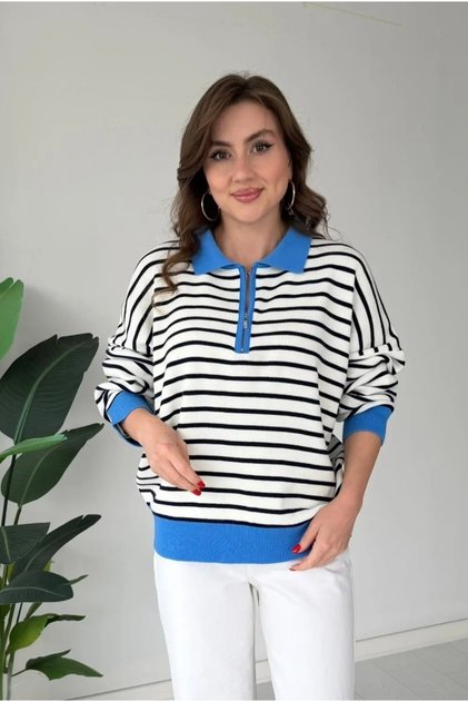 Women's Sports Polo Collar Striped Knit Sweater