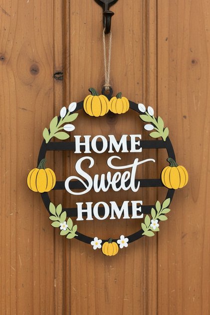 Home Sweet Home Balkabaklı Kapı Süsü - Sonbahar Giriş Antre Duvar Dekoru Asma Ev Süsü