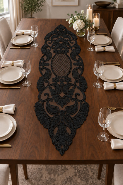Lace-Look Runner for Everyday Use and Special Occasions – for Dining Table, Nightstand, Coffee Table, and Display Cabinet