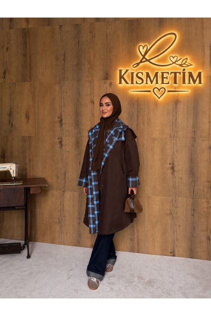 Kısmetim Ekose Detaylı Astarlı Nil Kumaş Trençkot