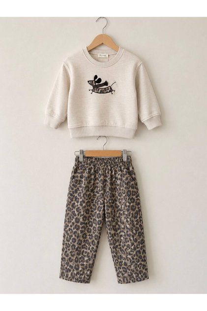 KIZ ÇOCUK LEOPAR SWEATSHİRT PANTOLON TAKIM