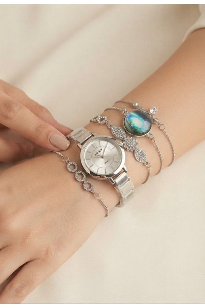 Luxury Women's Set (Elegant Watch and 4 Matching Zipper Bracelets)
