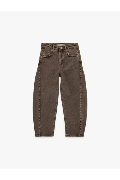 Comfortable Cut Cotton Denim Trousers with Pockets