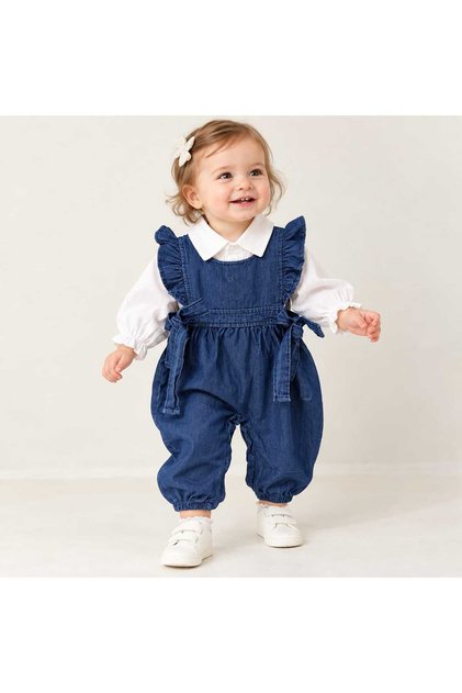 Baby Girl Denim Salopet Shirt 2-Piece Set