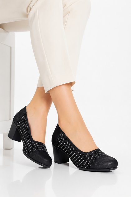 Lotera komple women's black wedge heel shoes with stone embellishments