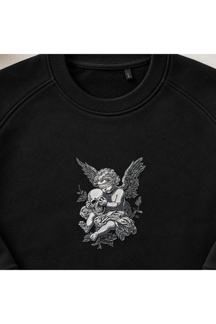 Skull Gothic Angel Embroidered Crew Neck Sweatshirt Unisex