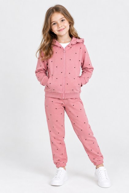 Heart Zippered Girls' Tracksuit Set 3-6 Years Old