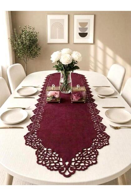 Burgundy Suede Fabric Runner 40X140 cm Table Length - Modern Design