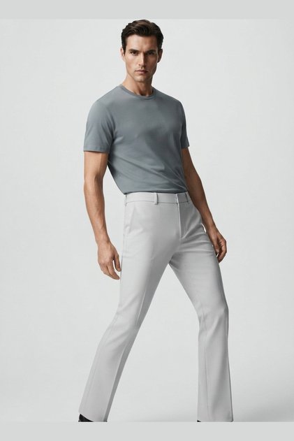 Men's Formal Slim Ankle Trousers - Cream