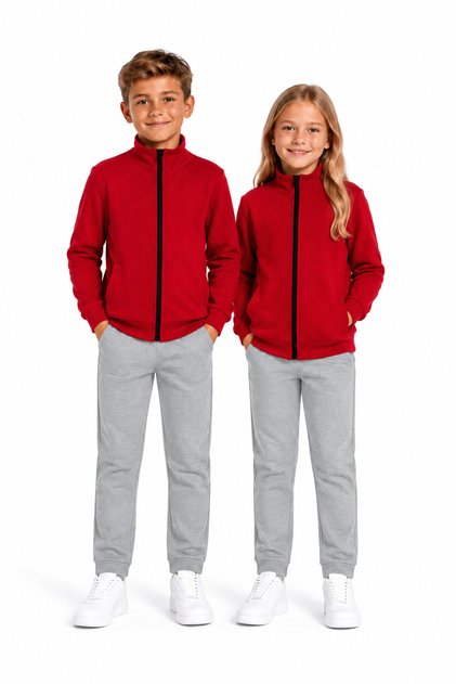 Unisex Children's Raised Collar Tracksuit Set Red-311