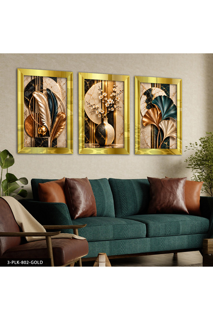 Colorful Feather Leaf and Elegant Flower in Vase 3-Piece Plexi Mirrored Table