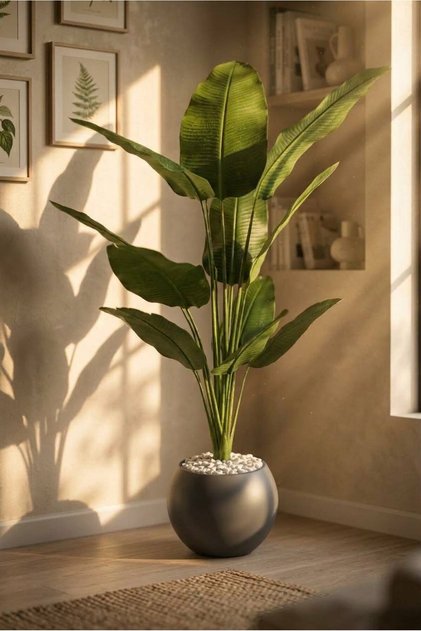 Yapay Starliçe Ağacı Tek Gövde 13 Büyük Yapraklı 180cm Yapay Ağaç Starliçe Ağacı - 30*40 Küre Saksılı