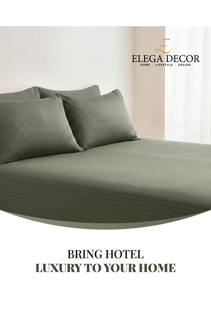 210TC Cotton Satin Queen Stripes Bed Sheet Set 3PC | Soft Breathable Satin Flat Sheet 229x256 cm | 2 pillowcase 50x75 cm | OEKO-TEX & ECAS Certified