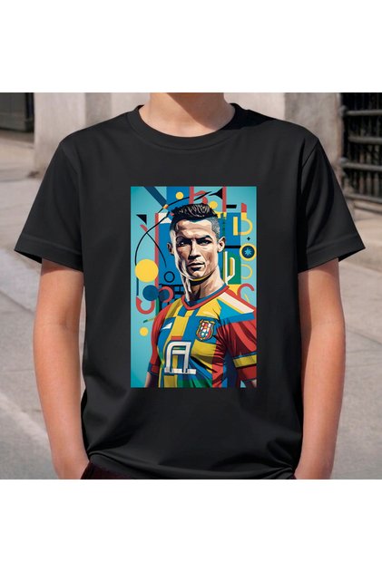 Tricou Stil-X cu imprimeu CRISTIANO RONALDO, cu guler rotund, pentru băieți și tineri