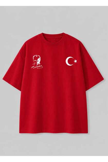 Unisex Turkish Flag and Atatürk Silhouette Printed Oversize T-Shirt with Themes of October 29, November 10, April 23, May 19