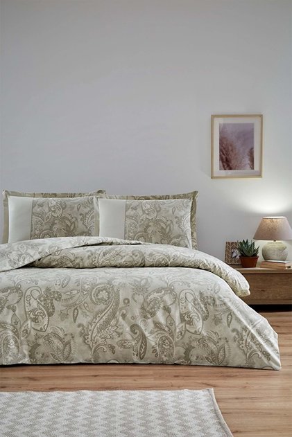 Ranforce -Nostalgic Beige- Double Duvet Cover Set with Elastic Sheets