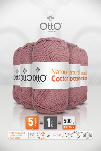 Natural Cotton • Dried Rose (6037) • 5-Pack × 100 Gr / 200 m • 2 mm • Cotton Thread • Punch, Amigurumi, Macrame