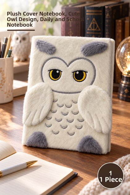 1 Piece Harry Potter Owl Themed Plush Notebook – Plush Cover Notepad, Cute Owl Design, Daily and School Notebook