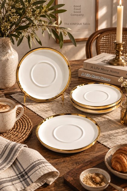 Kadıkızı Altın Sadem 4-Piece Porcelain Tea Plate Set