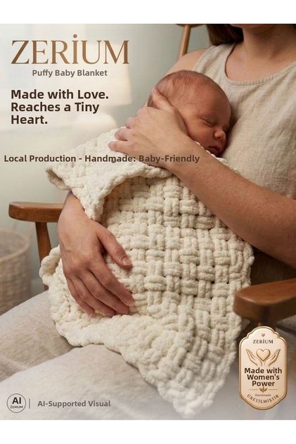 Handmade Puffy Baby Blanket Natural and Soft 90 X 90 cm