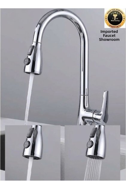 Kitchen Sink Faucet with Water Purification Outlet from the Faucet Spout, New Model, Chrome Color, Spiral and Faucet Spout, 7 Years Warranty, Imported