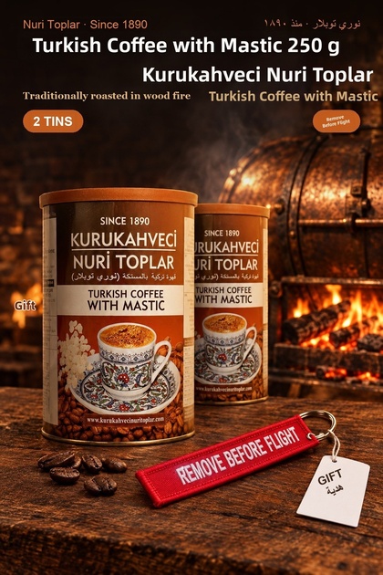 Turkish Coffee with Mastic 250 g X 2 Cans - Roasted on Wood Fire