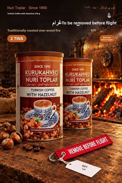 Turkish Coffee with Hazelnut 250 g X 2 Cans - Roasted on Wood Fire