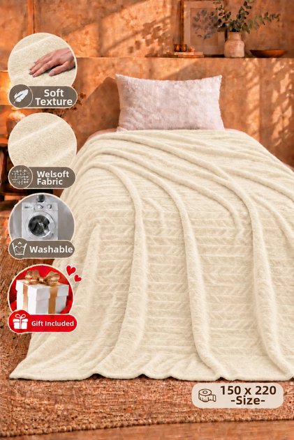 Jacquard Welsoft Single Blanket 150X220 cm Soft Texture - Patterned - Dowry Blanket