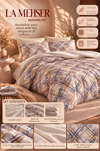 Lyocell Fabric Non-Fading Double Duvet Cover Set with 4 Pillows