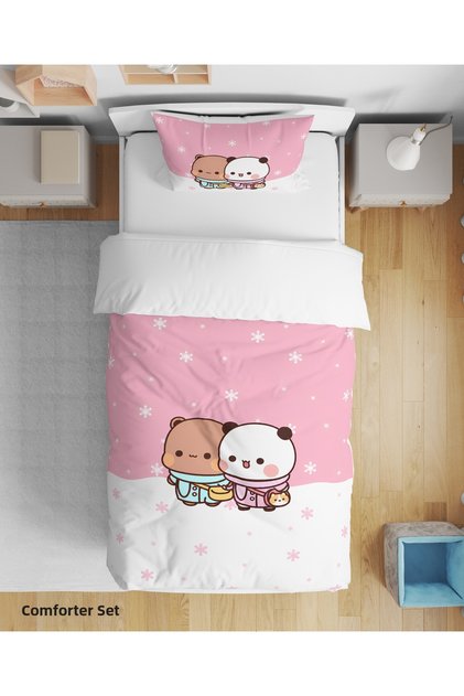 Bubu Dudu Patterned 3D Digital Printed Single Bed Sheetless Girl's Duvet Cover Set Children's Room
