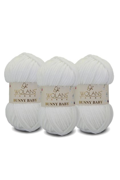 Bunny Baby Velvet Knitting Yarn 401 White - Pack of 3