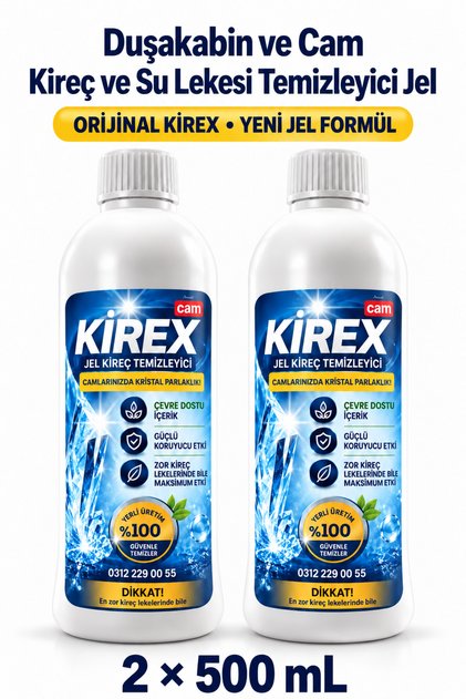 Duşakabin ve Cam - Kireç ve Su Lekesi Temizleyici Konsantre Jel – 2 adet × 500 mL