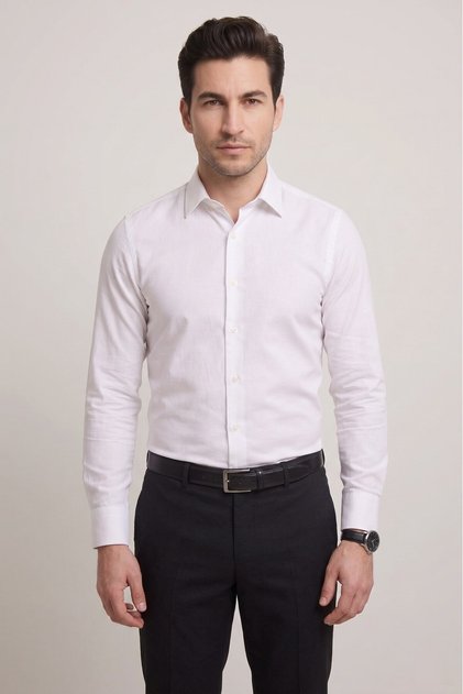 Slim Fit Italian Collar Cotton Plain White Shirt Gk 762