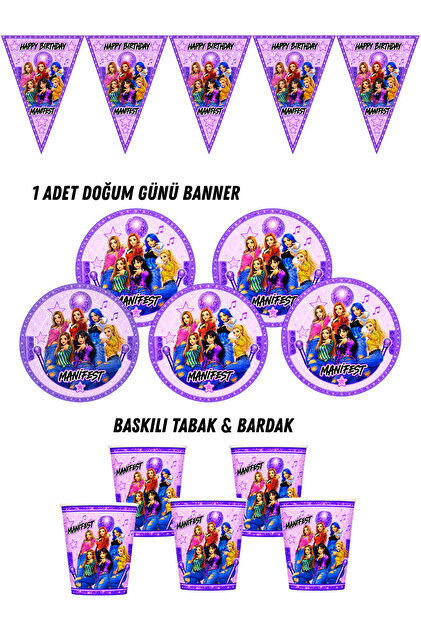 Manifest Manifest Girl Group 32-Piece Plate, Cup, Pennant Flag Birthday Set