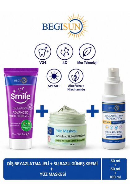 3-Piece Personal Care Set - Teeth Whitening Gel 50 ml + Face Mask 100 ml + Spf 50+ Sunscreen 50 ml